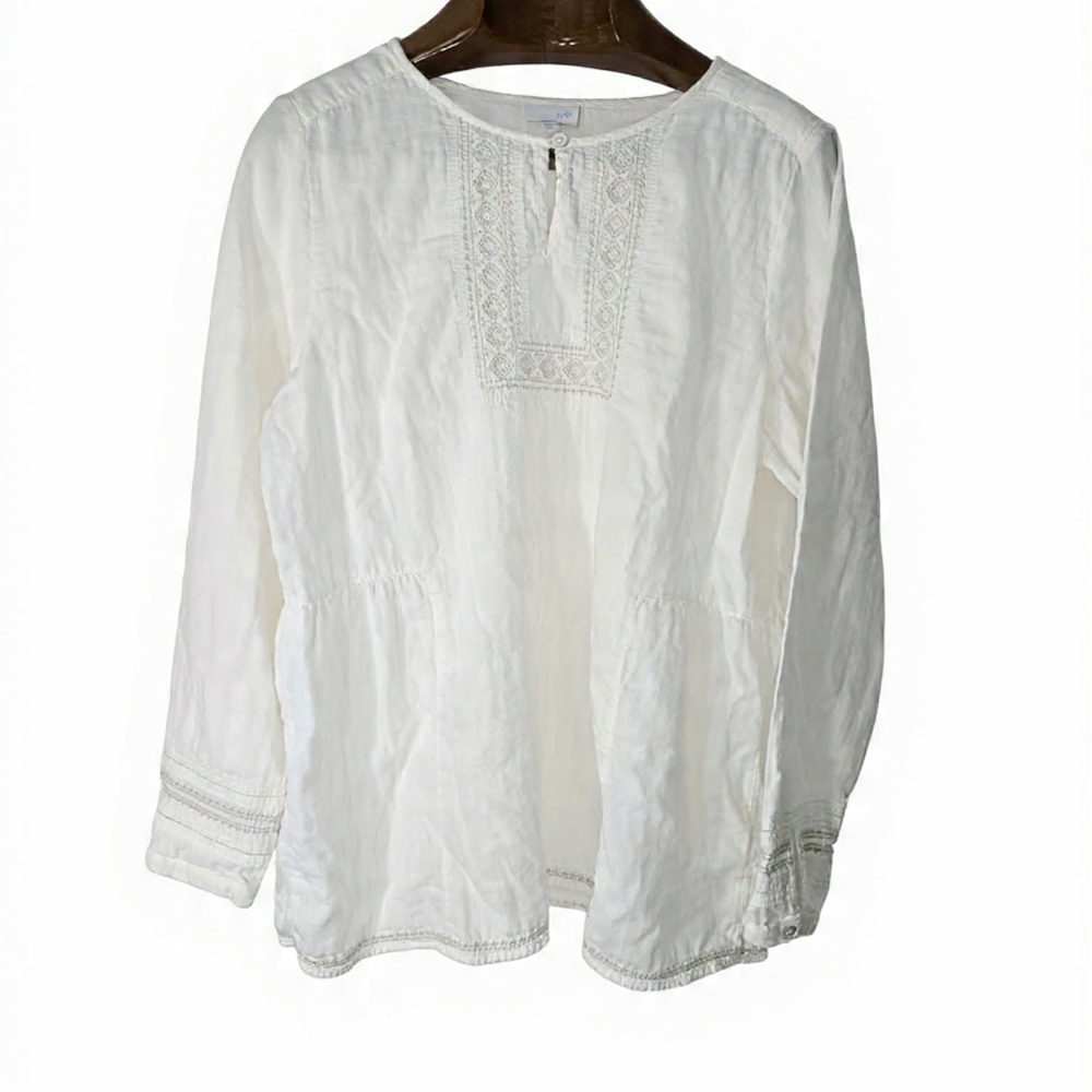 J. Jill Cream Embroidered Peasant Tunic Blouse